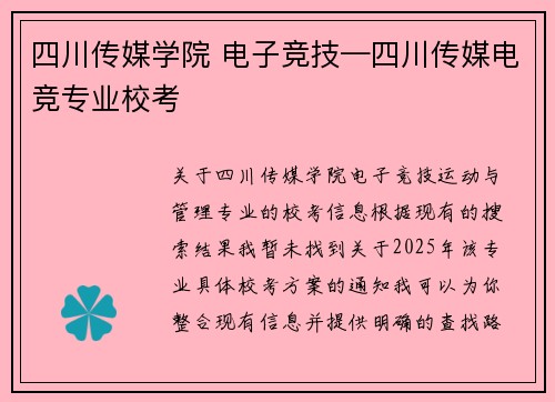 四川传媒学院 电子竞技—四川传媒电竞专业校考